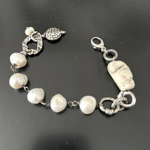 Gorgeous Handmade Freshwater Pearl, Stone & Silver Bracelet, like new